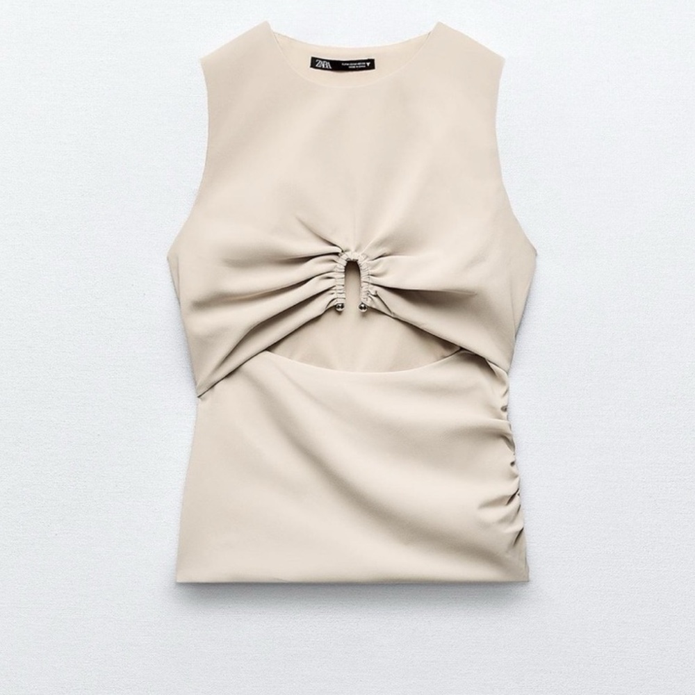 Zara Neutral Ruched Cut-Out Camisole